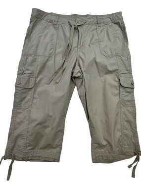 St. John's Bay Women's Cargo Capri Pants Drawstring Waist Tie Hem Size 18 Beige